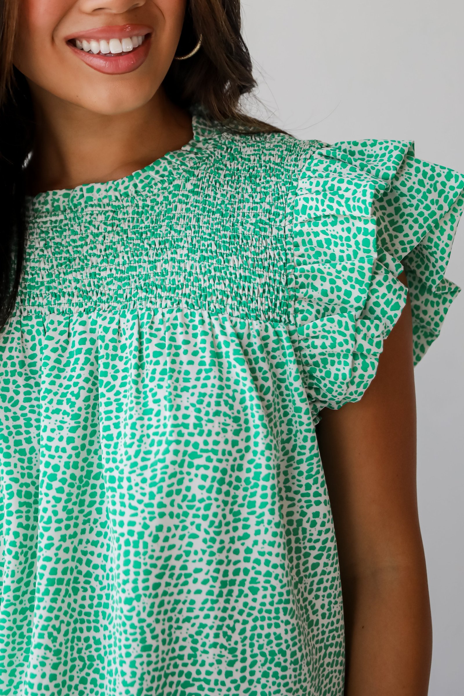 Feeling Girly Kelly Green Spotted Blouse