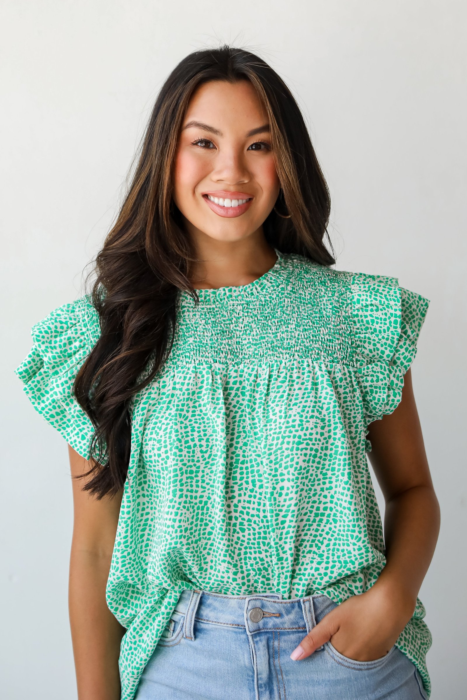 Feeling Girly Kelly Green Spotted Blouse